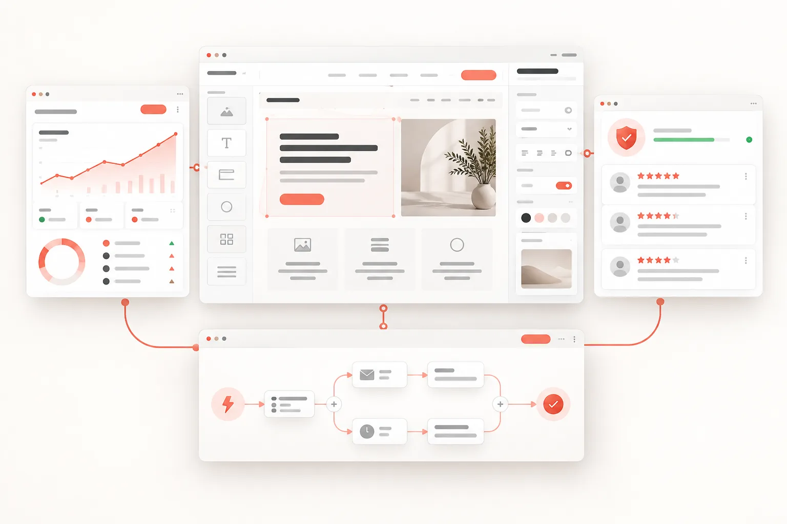 Connected software for website building, growth, reputation, and automation
