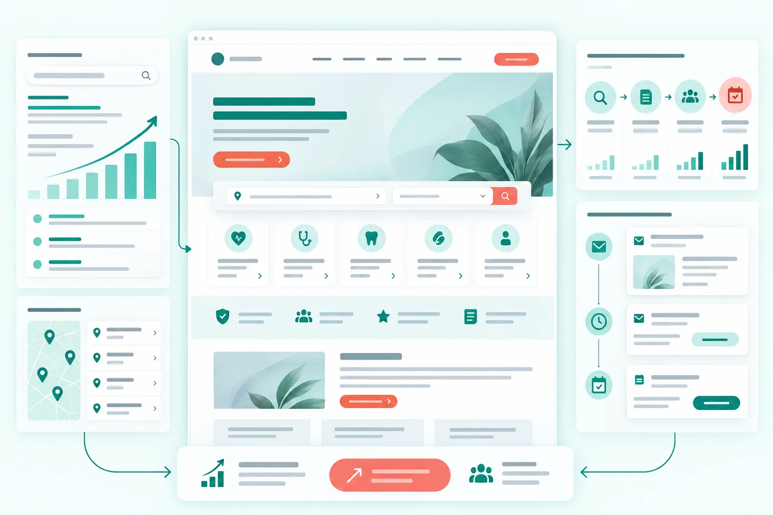 Healthcare website, discovery, patient journey, and follow-up workflow
