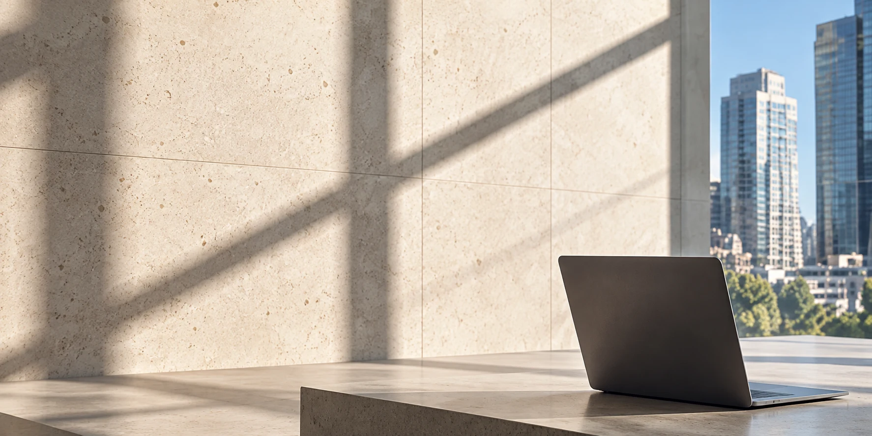 Laptop in modern workspace