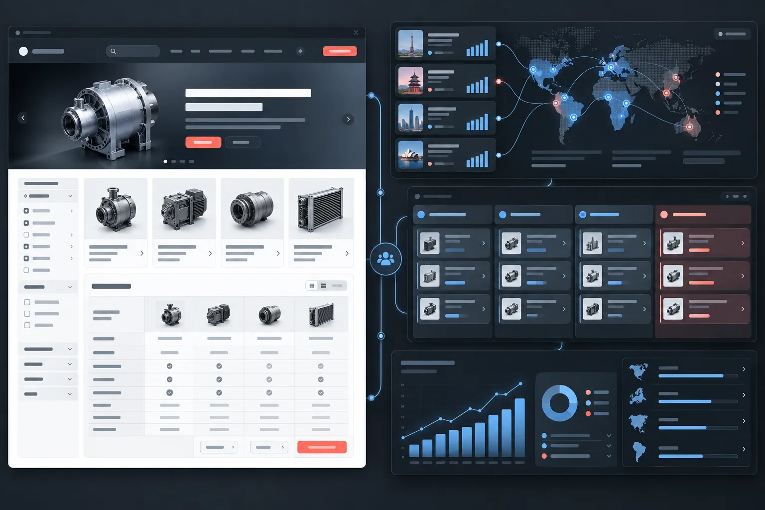 Manufacturing website, CRM pipeline, and global campaign dashboard